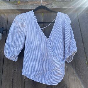 Abercrombie & Fitch Blue and White Striped Wrap Top